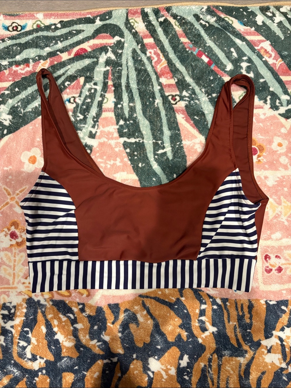 Free People Seea Rust and Navy Striped Scoop Bikini Top